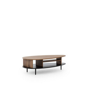 Modern Vasina 04 Coffee Table - Chic Oak Castello & Black Matt with Sleek Metal Legs - W1190mm x H370mm x D630mm