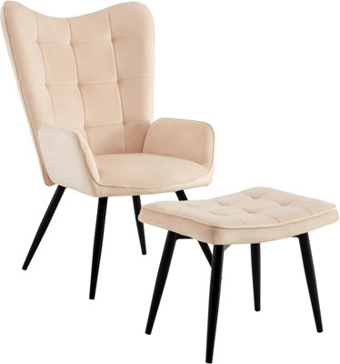 Modern Velvet Accent Chair Armchair Living Room Armchairs Relax Lounge Chair and Footstool