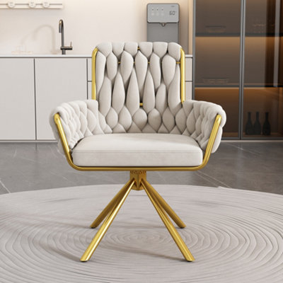 Modern Velvet Dining Chair Swivel Armchair with Gold Metal Legs for Dining Room Bedroom Office