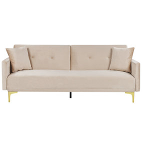 Modern Velvet Sofa Bed Beige LUCAN