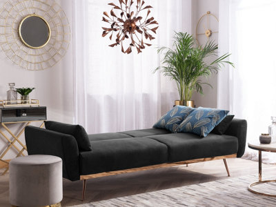 Modern Velvet Sofa Bed Black EINA