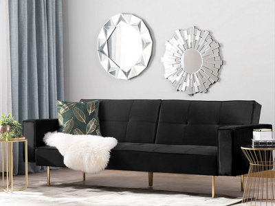 Modern Velvet Sofa Bed Black VISNES