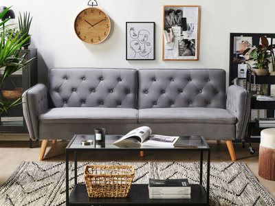 Modern Velvet Sofa Bed Grey BARDU