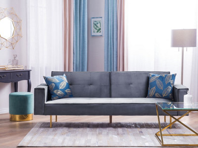 Modern Velvet Sofa Bed Grey VISNES