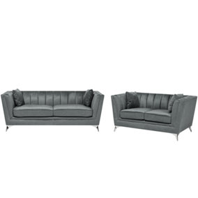 Modern Velvet Sofa Set Grey GAULA