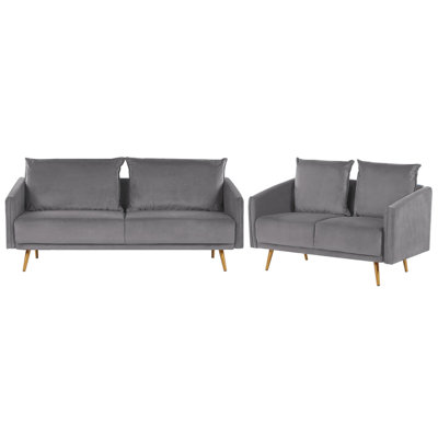 Modern Velvet Sofa Set Grey MAURA