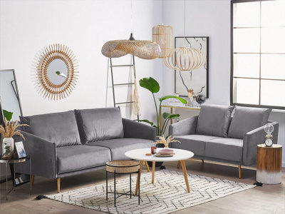 Modern Velvet Sofa Set Grey MAURA