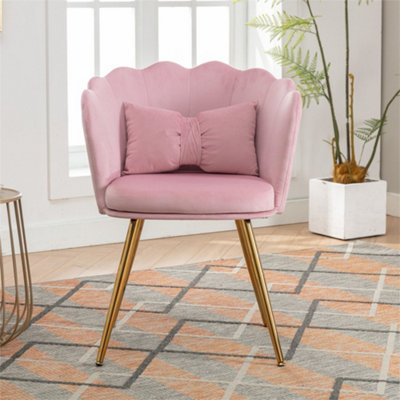 Modern Velvet Upholstered Accent Chair with Butterfly Pillow for Bedroom Dining Room Vanity Cafe Light Pink