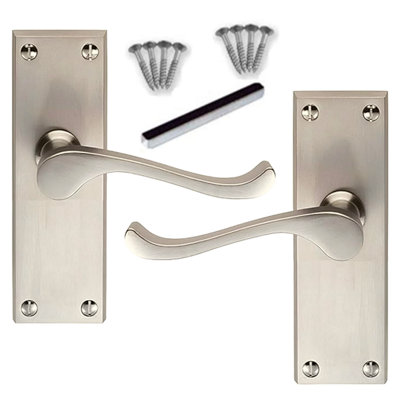 EPSOM Satin Nickel Victorian Scroll Door Handles – Pair, Interior/Exterior Use