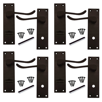 Modern Victorian Scroll Bathroom Internal Door Handles Matt Black 4 Pairs