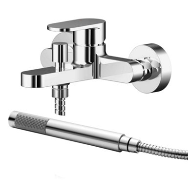 Modern Wall Mount Round Bath Shower Mixer Tap with Shower Kit - Chrome