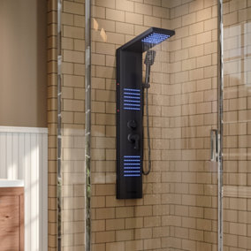 Modern Wall Mount Shower Panel Tower System with LED Lights Thermostatic Mixer Shower Set