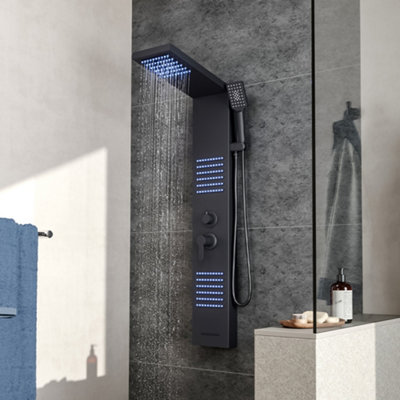 Modern Wall Mount Shower Panel Tower System with LED Lights Thermostatic Mixer Shower Set