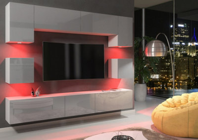 Modern Wall Unit TV Stand Living Room Cupboard Grey Gloss Doors