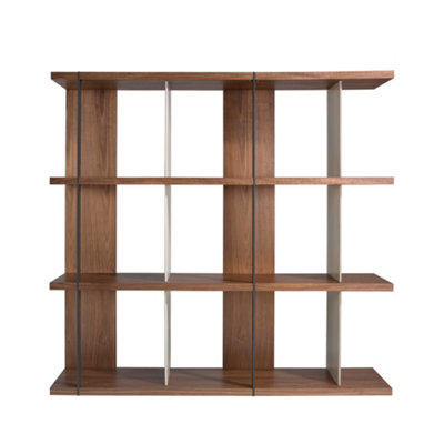 Modern Walnut and Grey Wood Shelf with Two Levels
