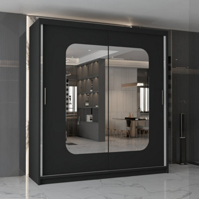 Modern Wardrobe with LED Light Double Sliding Door Mirrored Wardrobe ...