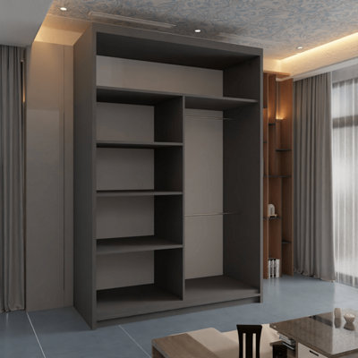 Modern Wardrobe With LED Light Double Sliding Door Stylish Mirrored ...