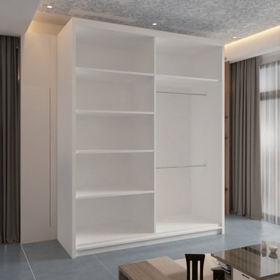 Modern Wardrobe With LED Light Double Sliding Door Stylish Mirrored ...