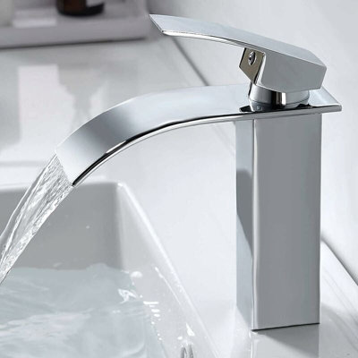 Modern Waterfall Bathroom Faucet Elegant Design Brass Mixer Tap Hot ...