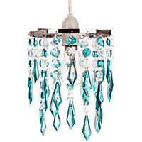 Modern Waterfall Design Pendant Shade with Clear/Teal Acrylic Drops and Beads