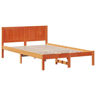 Modern Wax Brown Bed Frame Wax brown Solid Pine Wood 140 x 190 cm