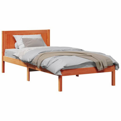 Modern Wax Brown Bed Frame Wax brown Solid Pine wood 90 x 190 cm Durable