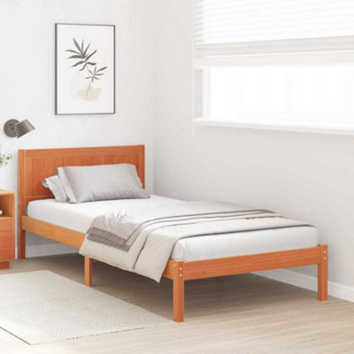 Modern Wax Brown Bed Frame Wax brown Solid Pine wood 90 x 190 cm Durable