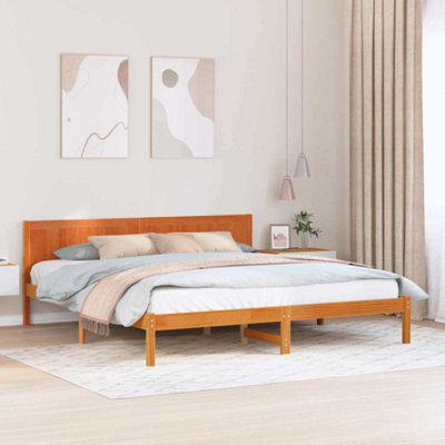 Modern Wax Brown Bed Frame Wax brown Solid wood 200 x 200 cm Durable