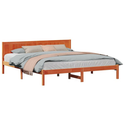 Modern Wax Brown Bed Frame Wax brown Solid wood 200 x 200 cm Durable