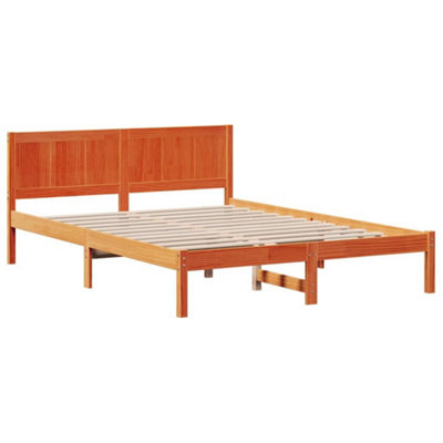 Modern Wax Brown Pine Wood Bed Frame Wax brown Solid wood 160 x 200 cm
