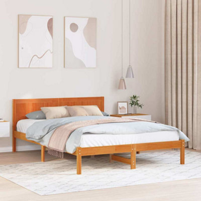 Modern Wax Brown Pine Wood Bed Frame Wax brown Solid wood 160 x 200 cm