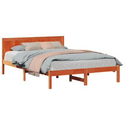 Modern Wax Brown Pine Wood Bed Frame Wax brown Solid wood 160 x 200 cm