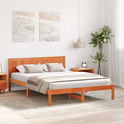 Modern Wax Brown Pine Wood Bed Frame Wax brown Solid wood 160 x 200 cm