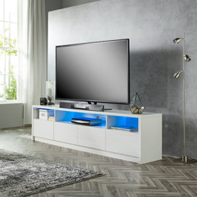 Modern White 200cm Matt Gloss TV Stand Cabinet Suitable for 55 65 70 75 80 Inch 4K LED Flat Screen TV's
