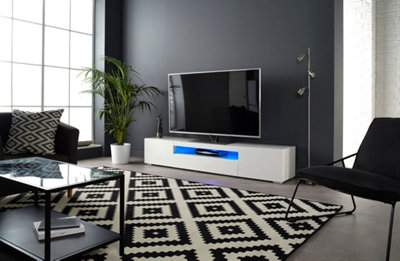 Modern White 200cm Matt Gloss TV Stand Cabinet Suitable for 55 - 80 Inch 4K LED Flat Screen TV's