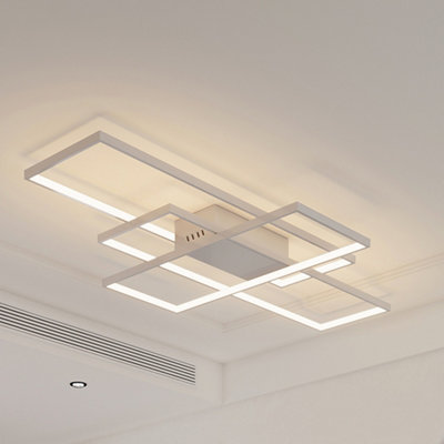 Modern White 3-Light Rectangular LED Ceiling Fixture, 110cm Dimmable ...