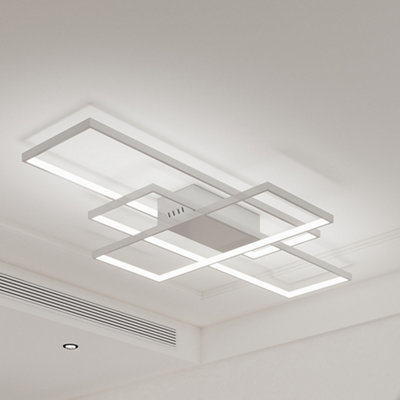Modern White 3-Light Rectangular LED Ceiling Fixture, 110cm White Light ...