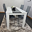Modern White and Black Wood Dining Table With 4 Grey Chairs