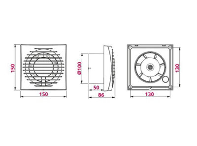 Modern White Bathroom Extractor Fan 100mm / 4" with 50mm Flange
