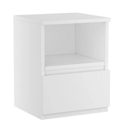 Modern White Bedside Table, Compact Nightstand with Drawer & Open Shelf ...