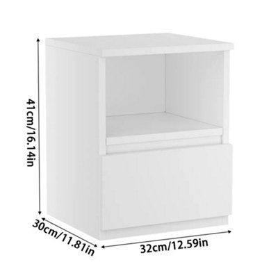 Modern White Bedside Table, Compact Nightstand with Drawer & Open Shelf ...