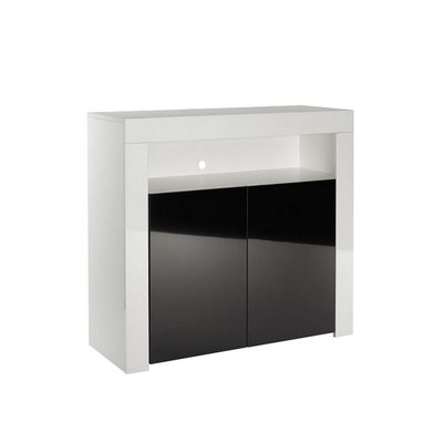 Modern White/Black Matt Gloss Buffet Sideboard Cabinet with LED Lights- Length 90cm x Depth 35cm x Height 83cm