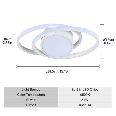 Modern White Double Ring 39W LED Ceiling Light, 6500K Cool White