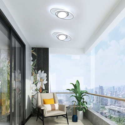 Modern White Double Ring 39W LED Ceiling Light, 6500K Cool White