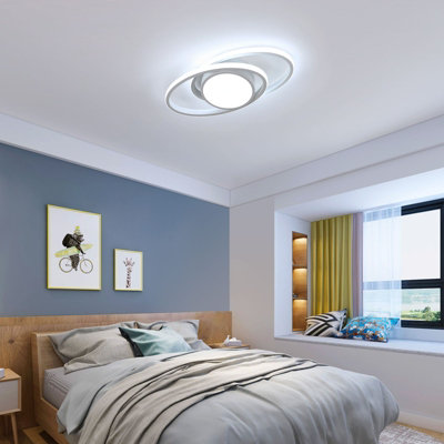 Modern White Double Ring 39W LED Ceiling Light, 6500K Cool White