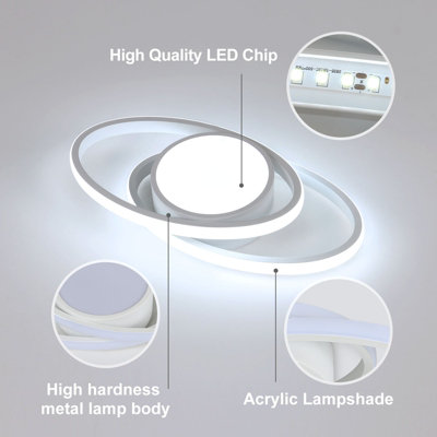 Modern White Double Ring 39W LED Ceiling Light, 6500K Cool White