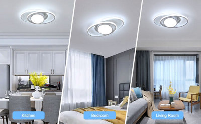 Modern White Double Ring 39W LED Ceiling Light, 6500K Cool White