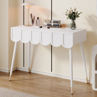 Modern White Dressing Table with 2 Cloud Drawers & Metal Legs - 100cm ...