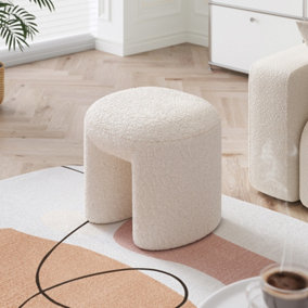 Modern White Faux Wool Upholstered Footstool