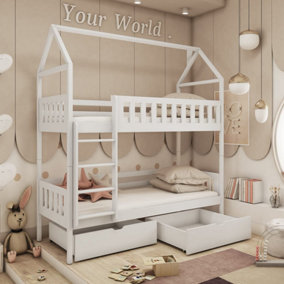 Modern White Gaja Bunk Bed with Storage and Bonnell Mattresses (H)217cm (W)198cm (D)98cm - Sleek & Space-Efficient
